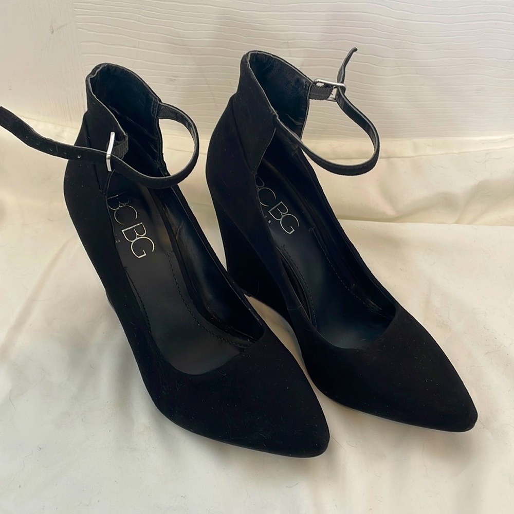 Black suede BCBG Heels with Ankle Strap